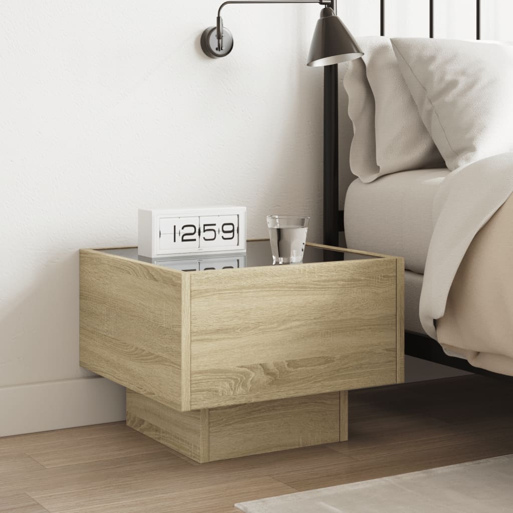 sengebord med Infinity LED-lys 40x40x30 cm sonoma-eg