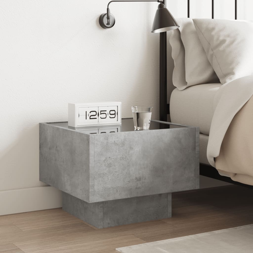 sengebord med Infinity LED-lys 40x40x30 cm betongrå
