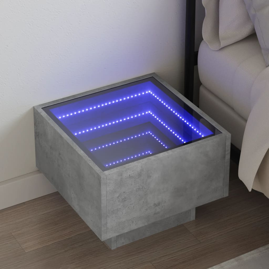 sengebord med Infinity LED-lys 40x40x30 cm betongrå billede