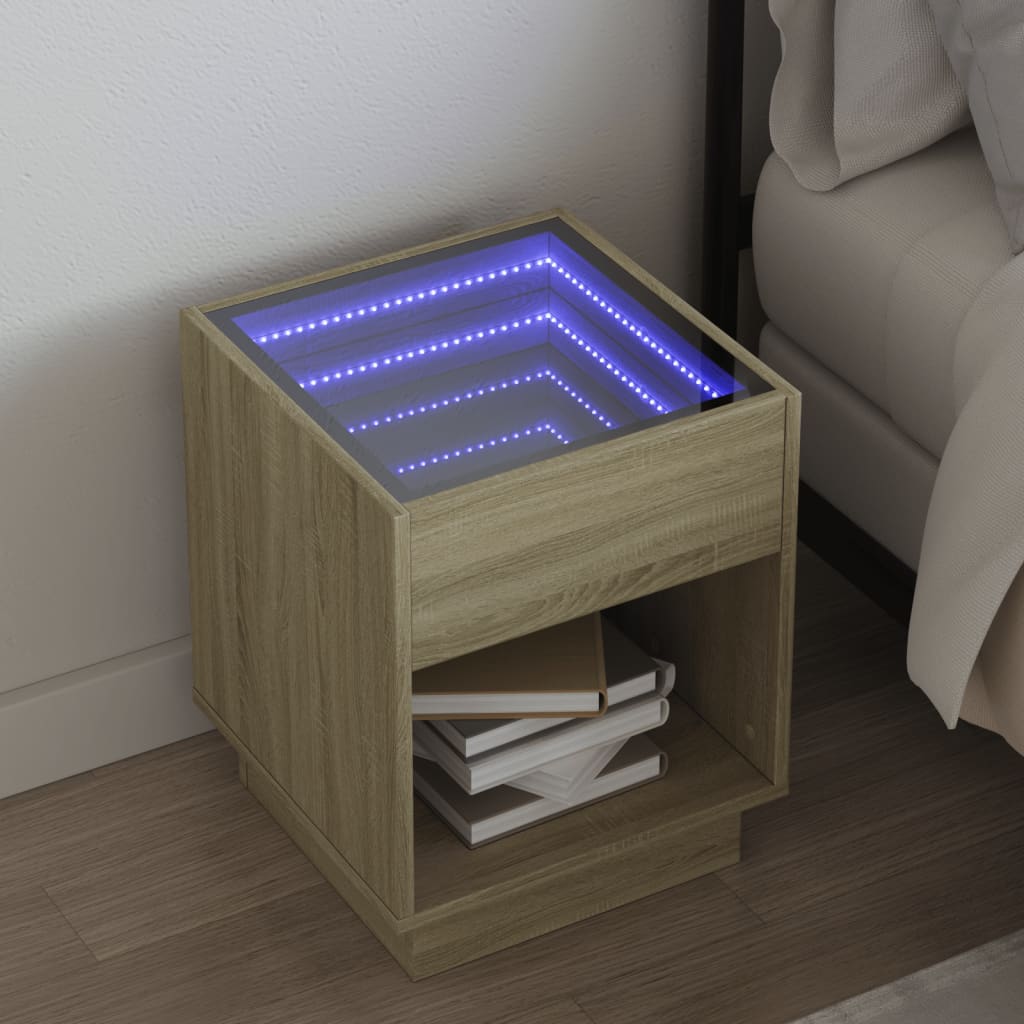sengebord med Infinity LED-lys 40x40x50 cm sonoma-eg billede