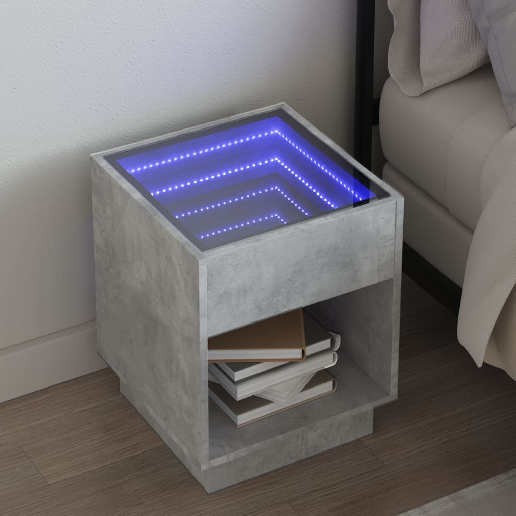 sengebord med Infinity LED-lys 40x40x50 cm betongrå billede