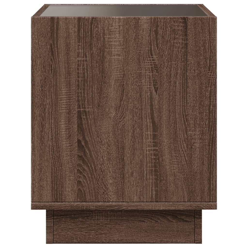 sengebord med Infinity LED-lys 40x40x50 cm brun egetræsfarve