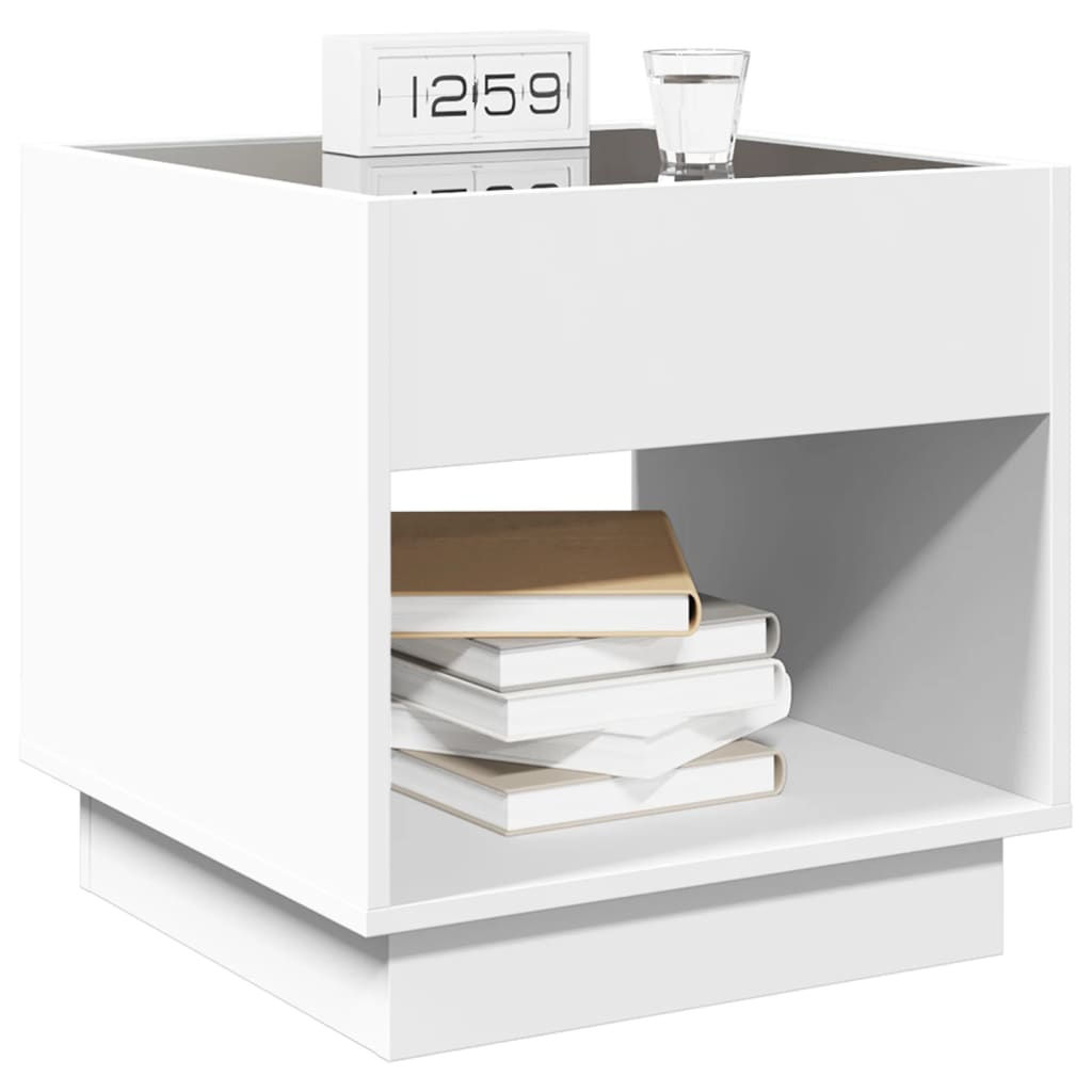 sengebord med Infinity LED-lys 50x50x50 cm hvid