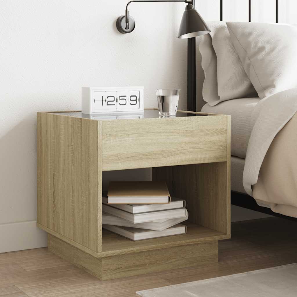 sengebord med Infinity LED-lys 50x50x50 cm sonoma-eg