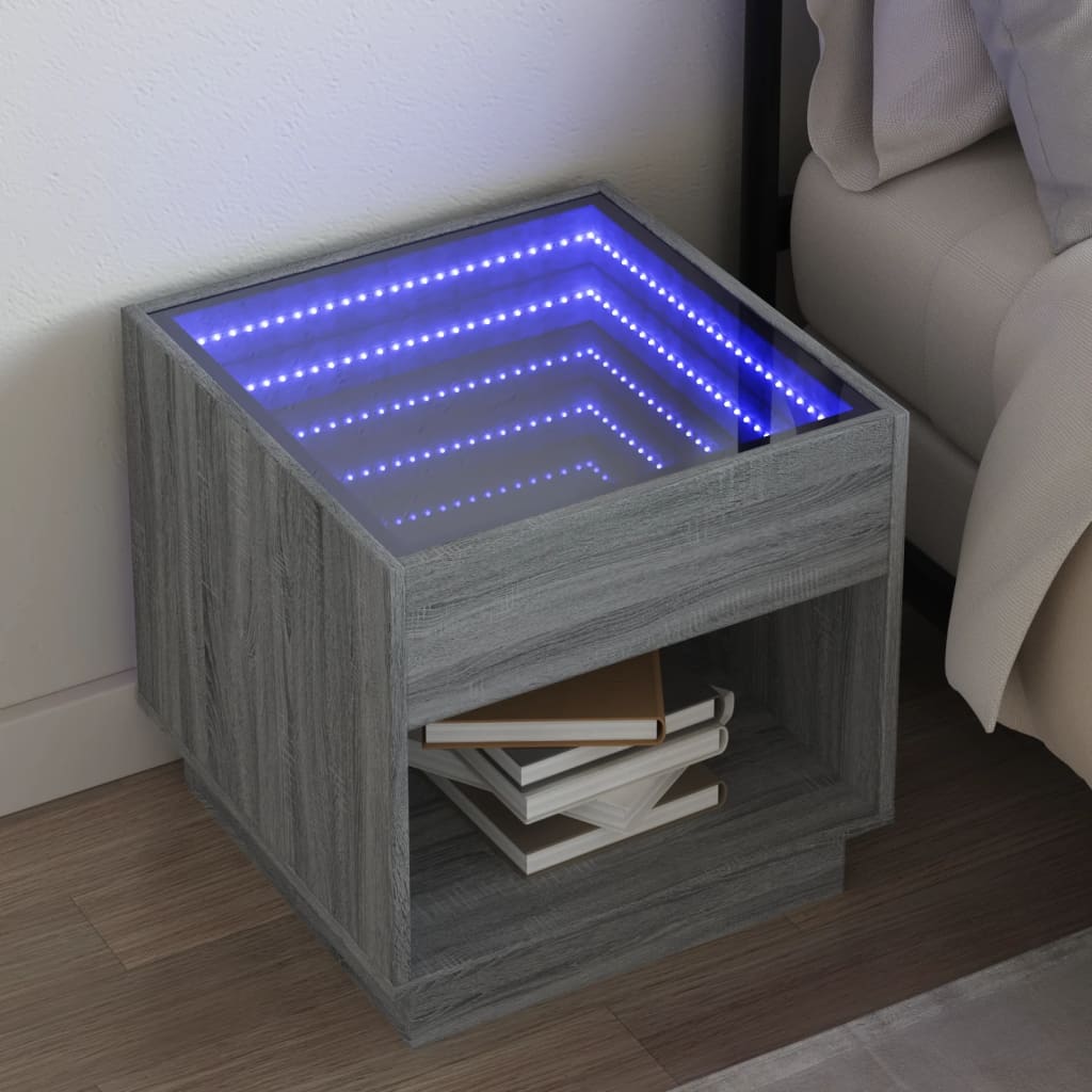 sofabord med Infinity LED-lys 50x50x50 cm grå sonoma-eg