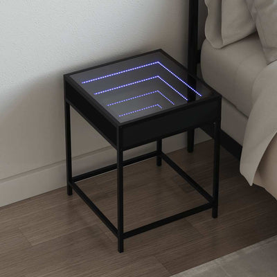 sengebord med Infinity LED-lys 40x40x51 cm sort