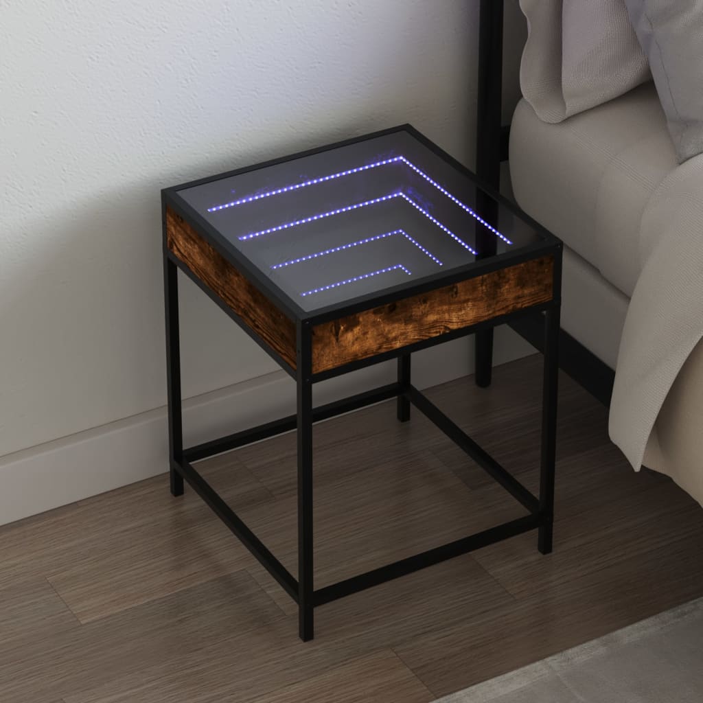 sengebord med Infinity LED-lys 40x40x51 cm røget egetræsfarve billede