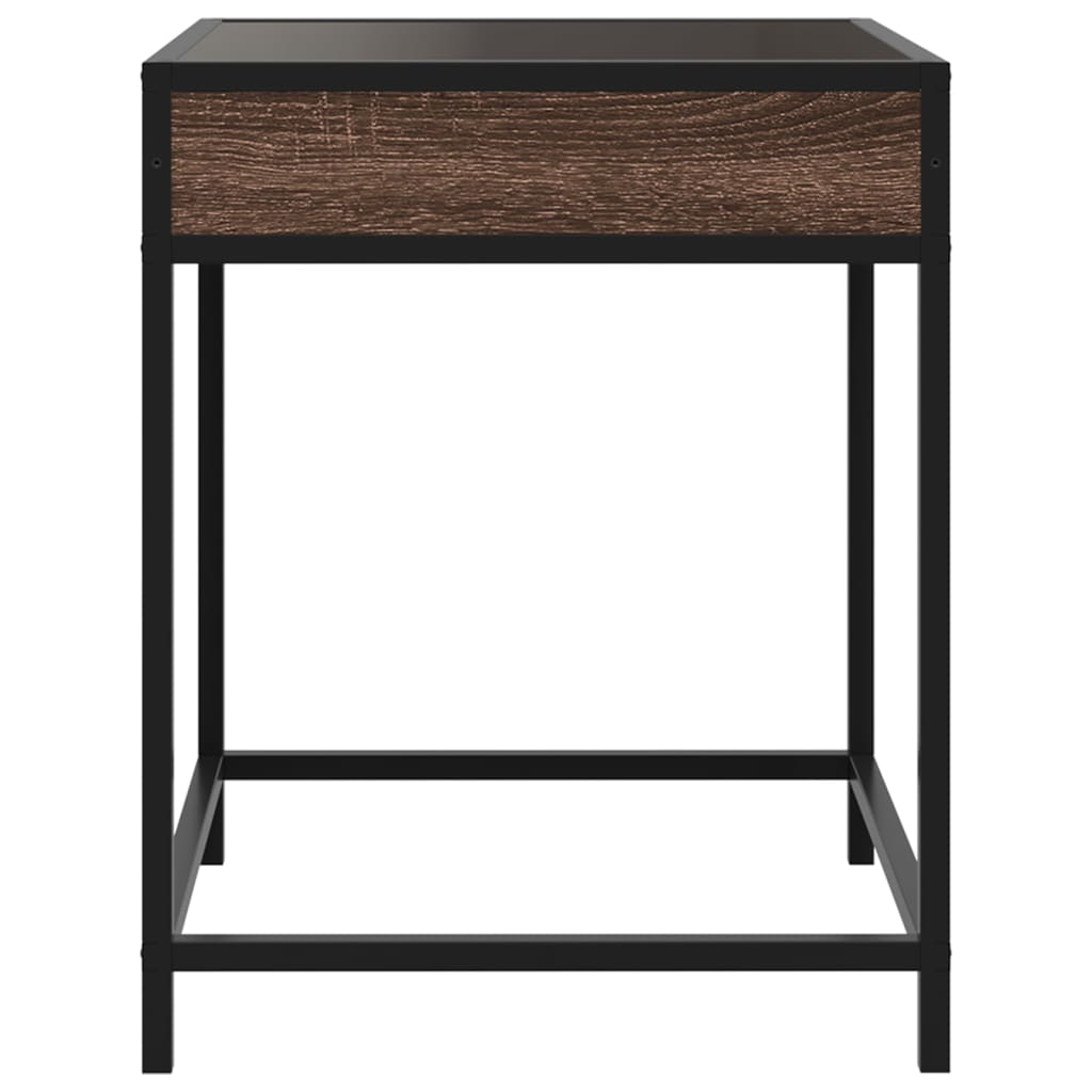 sengebord med Infinity LED-lys 40x40x51 cm brun egetræsfarve