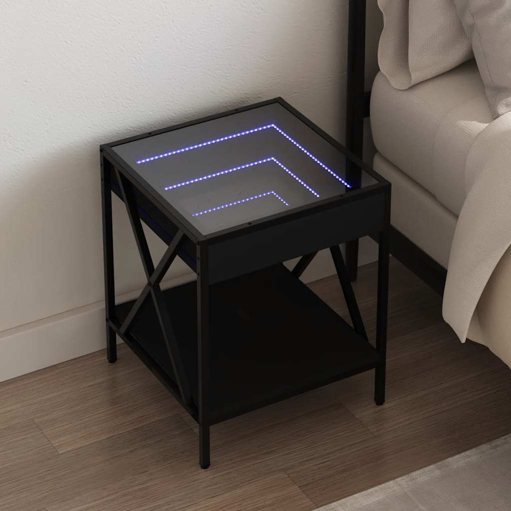 sengebord med Infinity LED-lys 40x40x49 cm sort billede