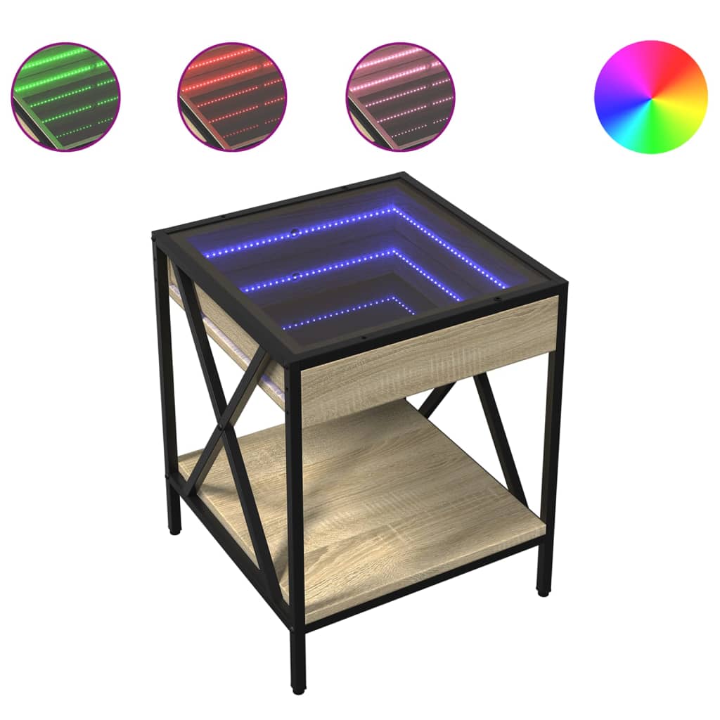 sengebord med Infinity LED-lys 40x40x49 cm sonoma-eg