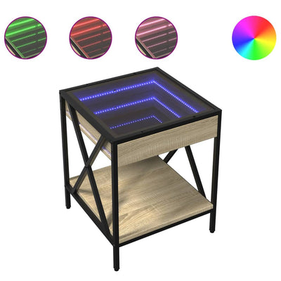 sengebord med Infinity LED-lys 40x40x49 cm sonoma-eg