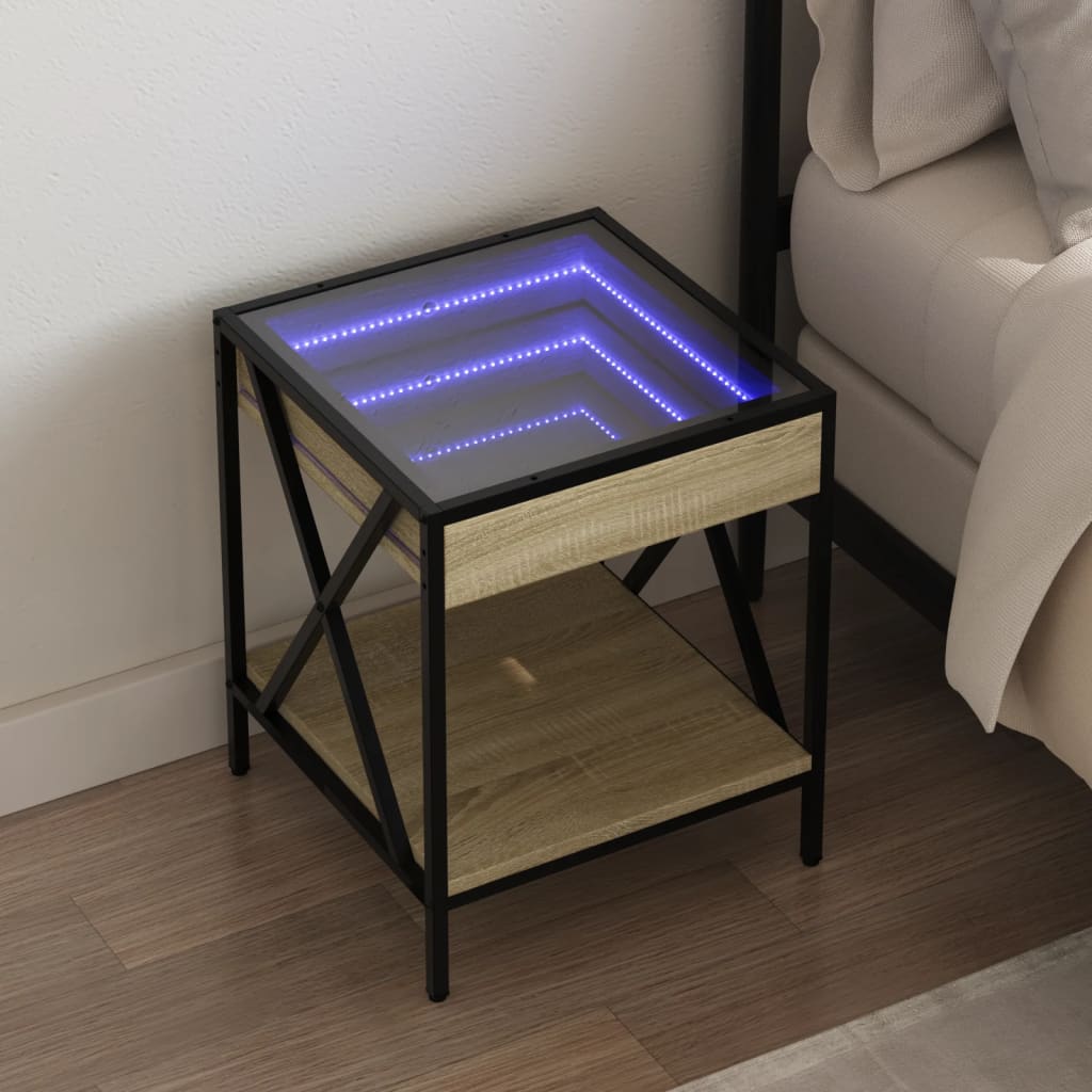 sengebord med Infinity LED-lys 40x40x49 cm sonoma-eg billede