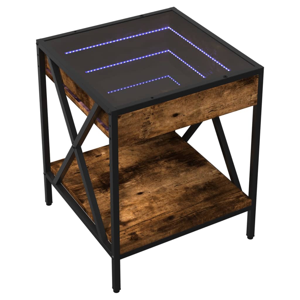 sengebord med Infinity LED-lys 40x40x49 cm røget egetræsfarve