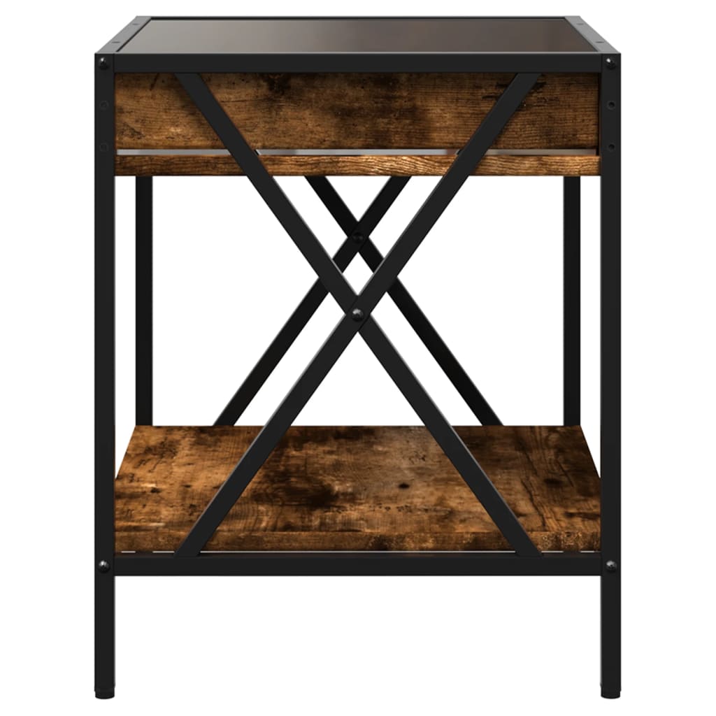 sengebord med Infinity LED-lys 40x40x49 cm røget egetræsfarve