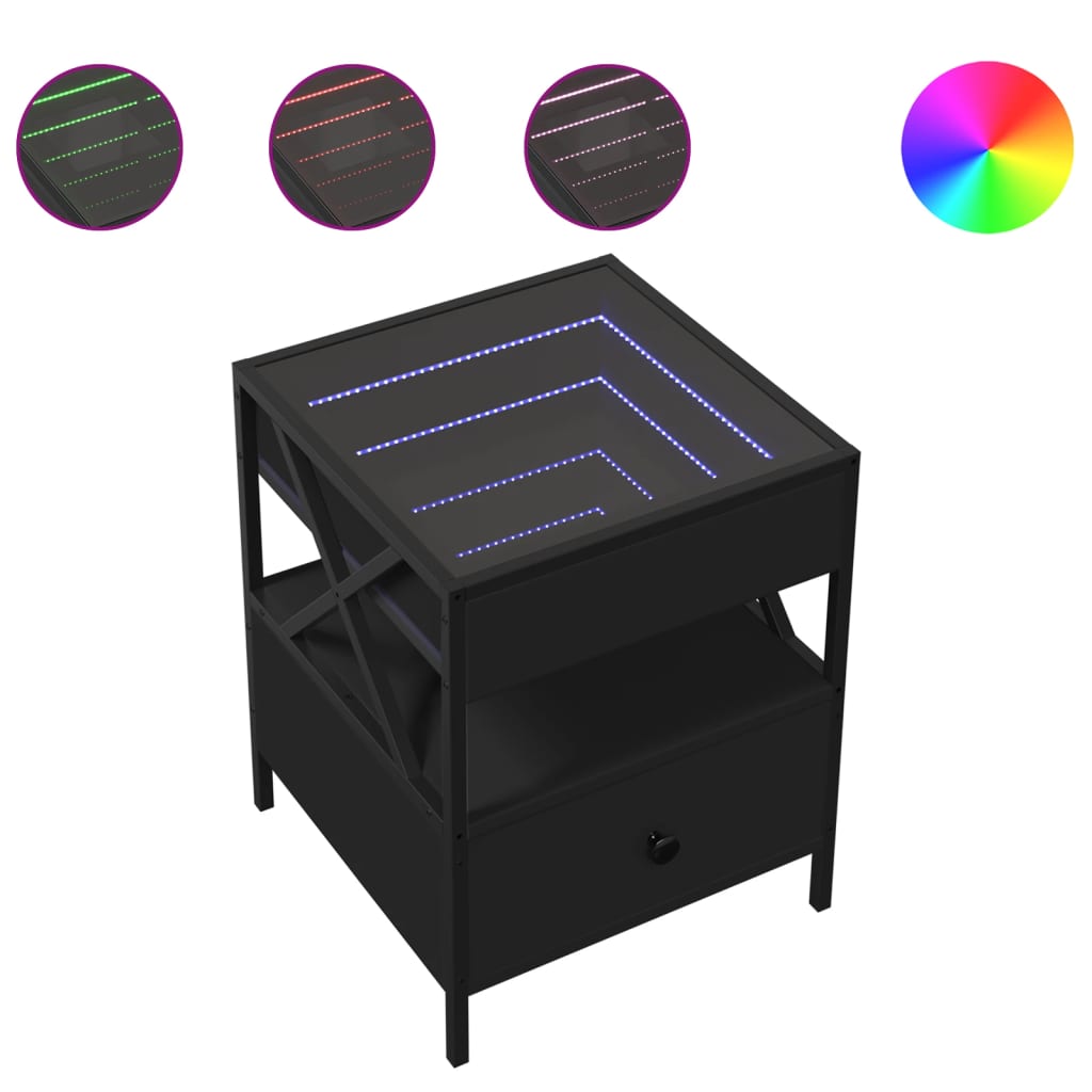 sengebord med Infinity LED-lys 40x40x51 cm sort