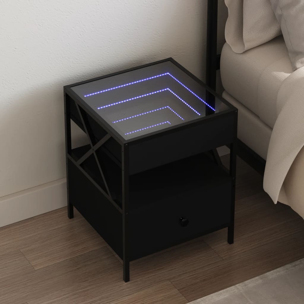 sengebord med Infinity LED-lys 40x40x51 cm sort