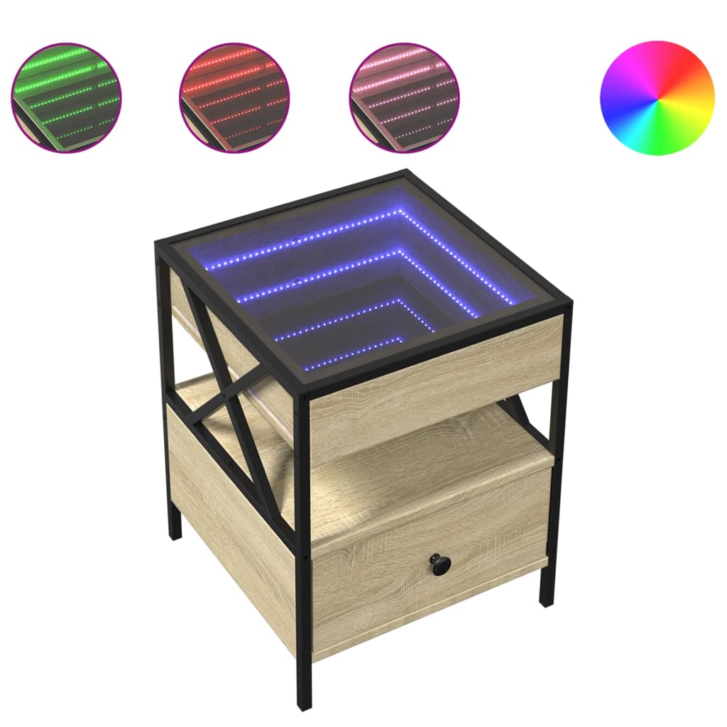 sengebord med Infinity LED-lys 40x40x51 cm sonoma-eg