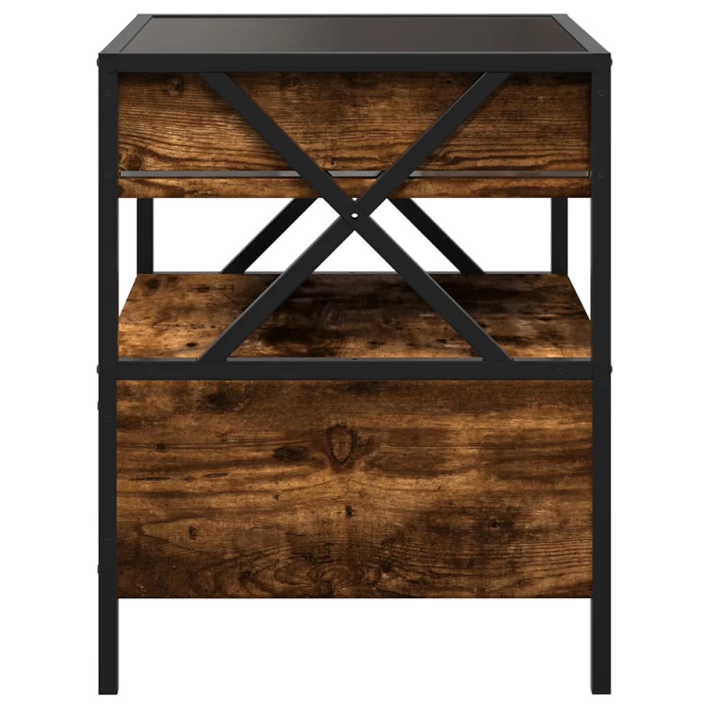 sengebord med Infinity LED-lys 40x40x51 cm røget egetræsfarve