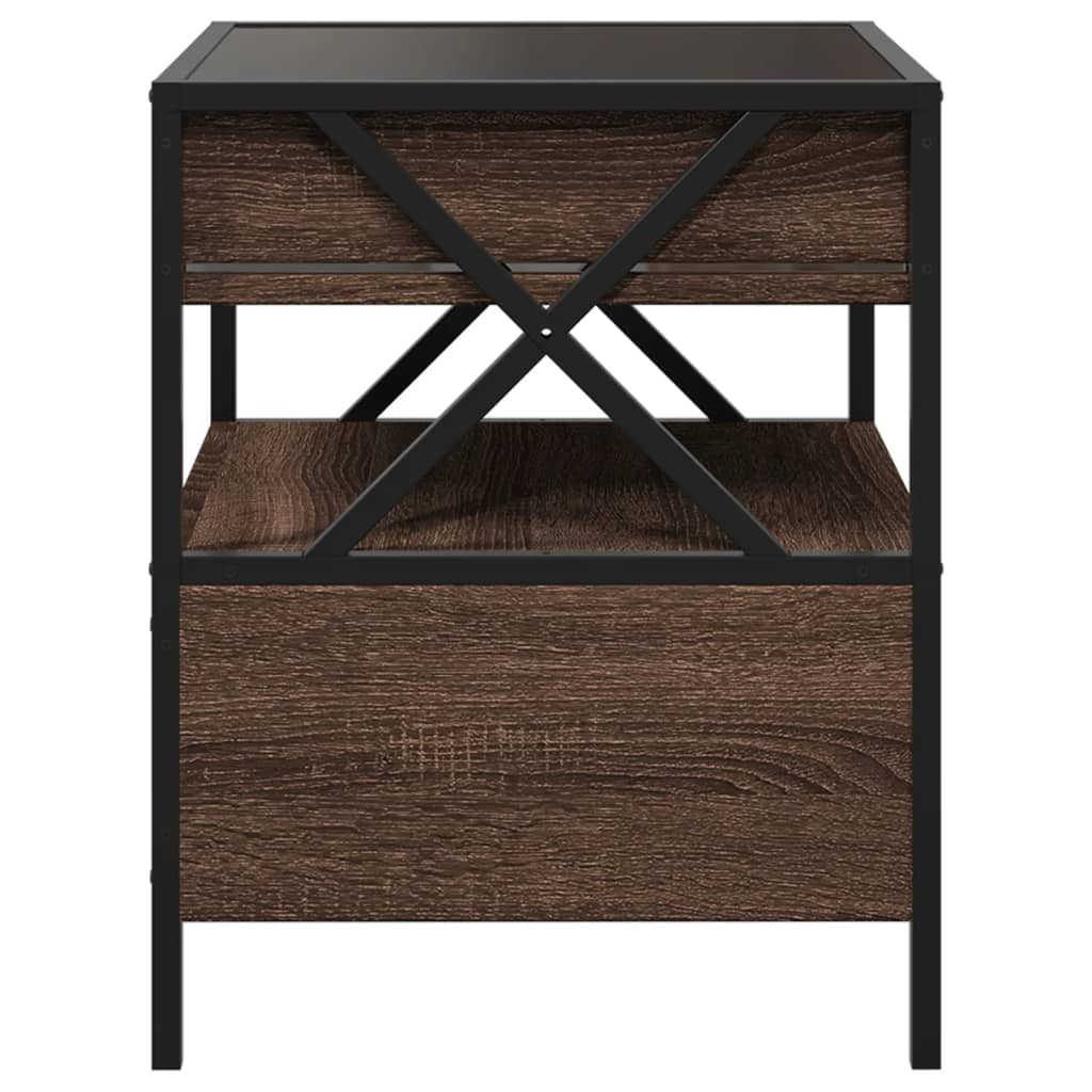 sengebord med Infinity LED-lys 40x40x51 cm brun egetræsfarve