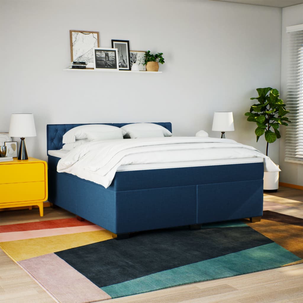 kontinentalseng med madras 180x200 cm stof blå