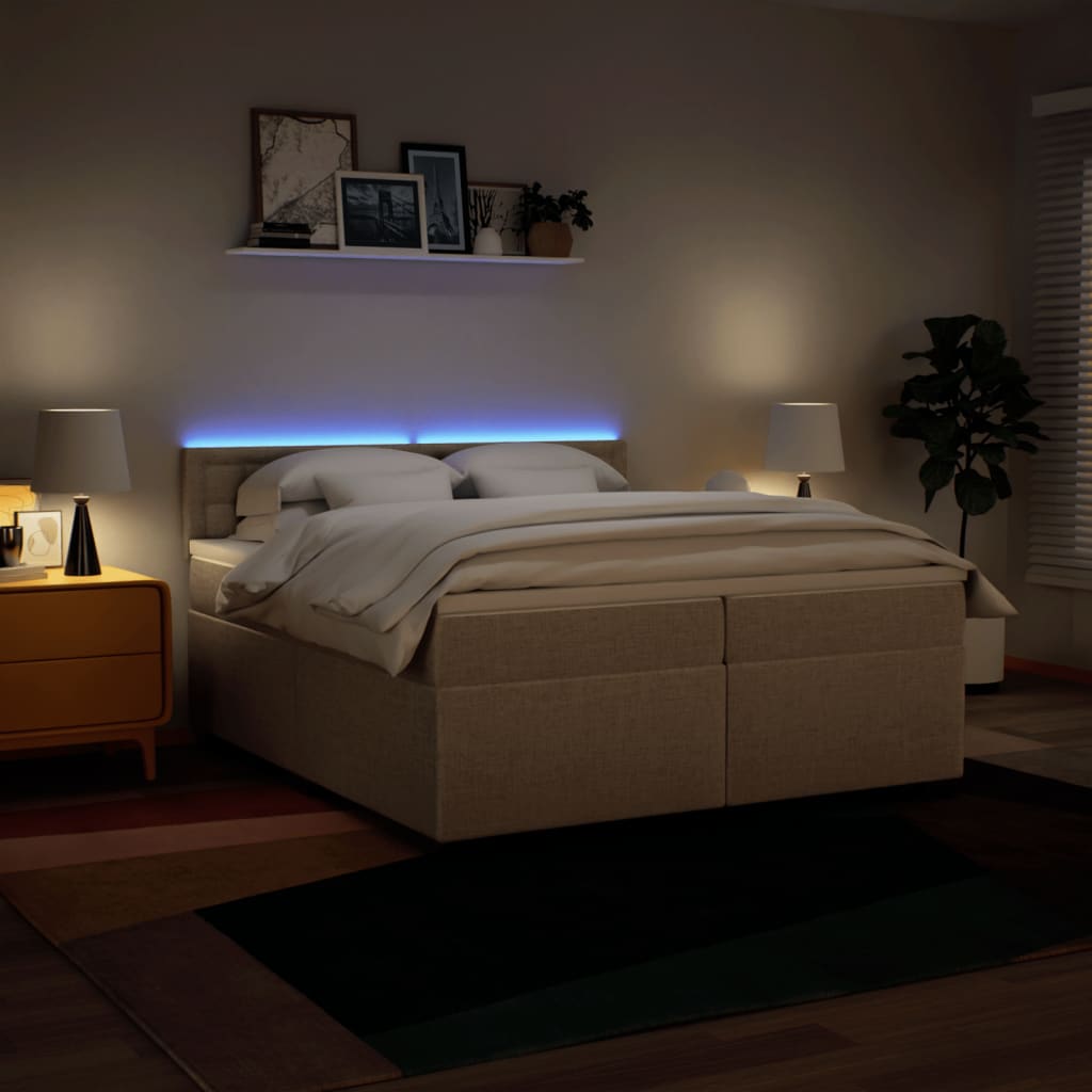 kontinentalseng med madras 200x200 cm stof cremefarvet