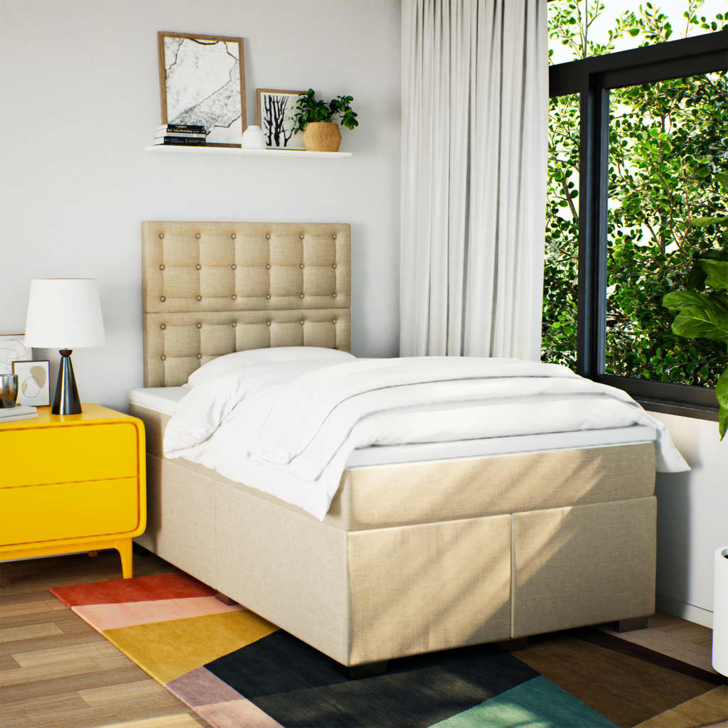 kontinentalseng med madras 120x190 cm stof cremefarvet