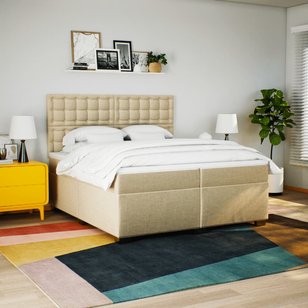 kontinentalseng med madras 200x200 cm stof cremefarvet