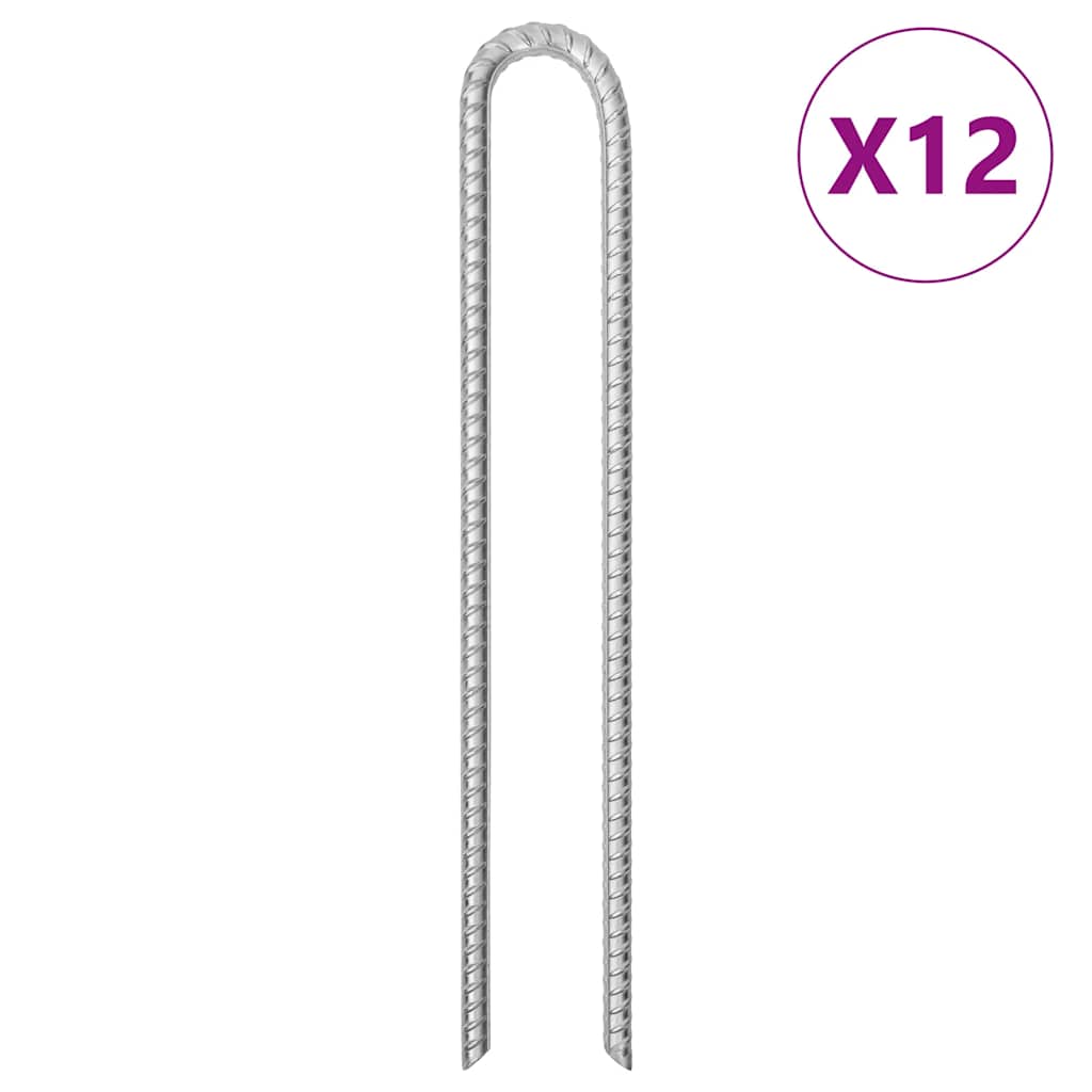 teltpløkker 12 stk. U-facon 41,5 cm Ø12 mm galvaniseret stål billede