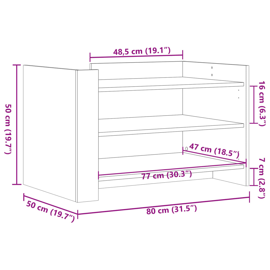 sofabord 80x50x50 cm konstrueret træ hvid