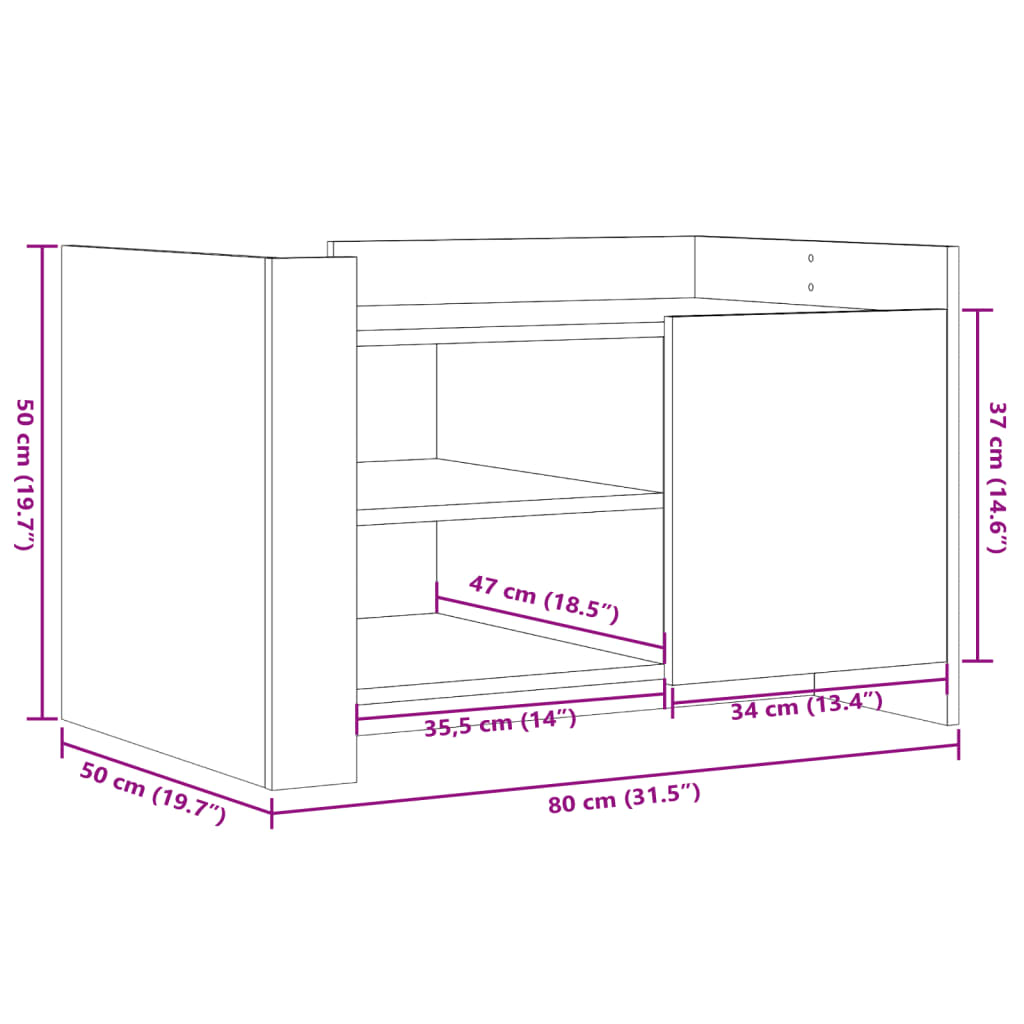 sofabord 80x50x50 cm konstrueret træ betongrå
