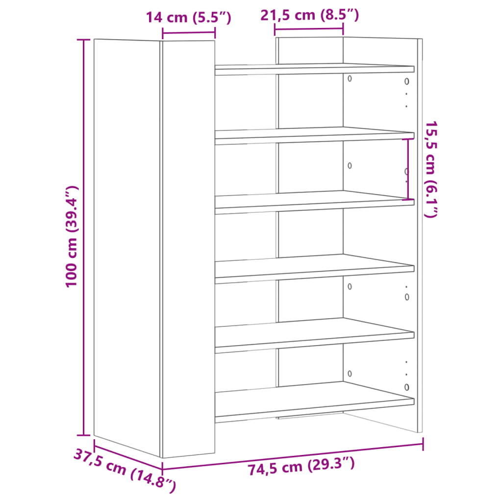 skoskab 74,5x37,5x100 cm konstrueret træ sort