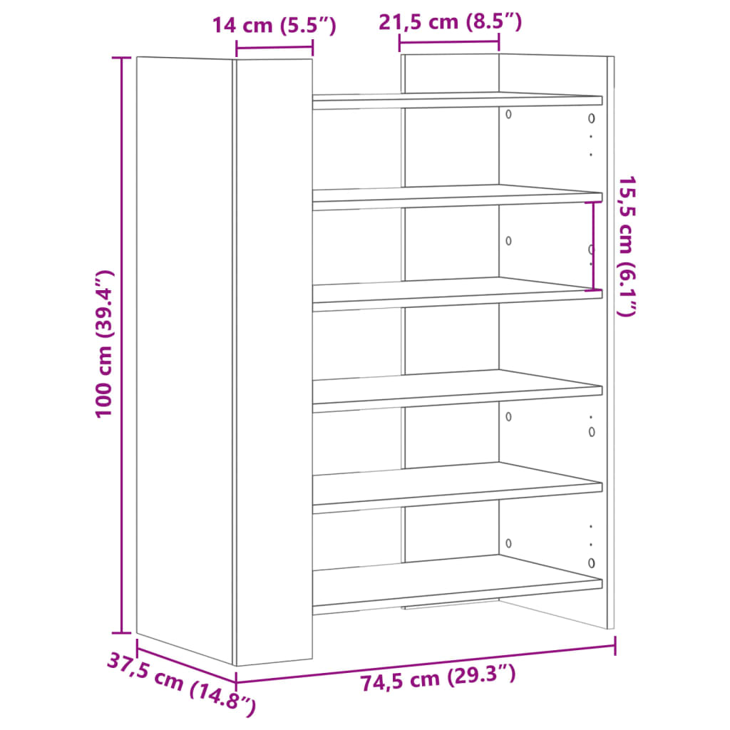 skoskab 74,5x37,5x100 cm konstrueret træ grå sonoma-eg