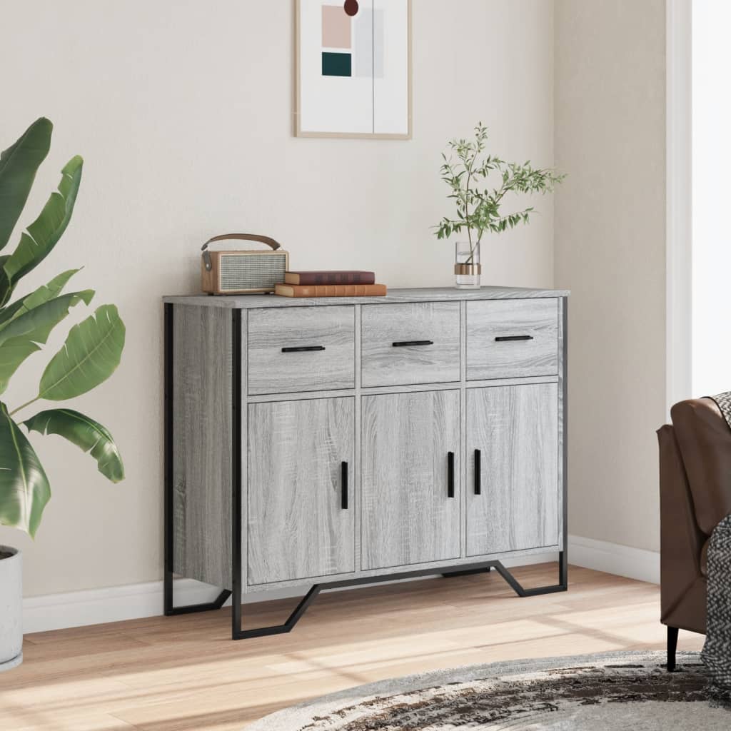skænk 97x32,5x74,5 cm konstrueret træ grå sonoma-eg