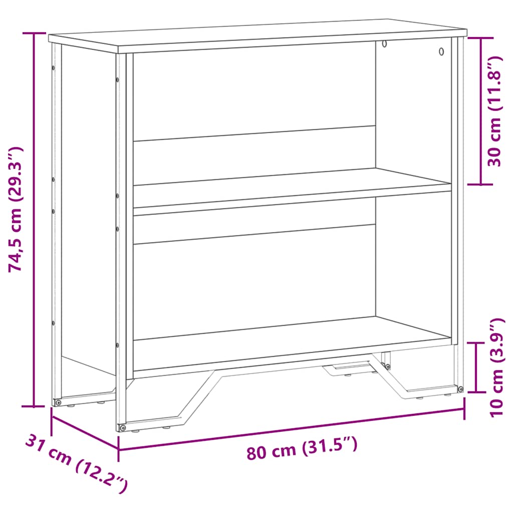 bogreol 80x31x74,5 cm konstrueret træ sort