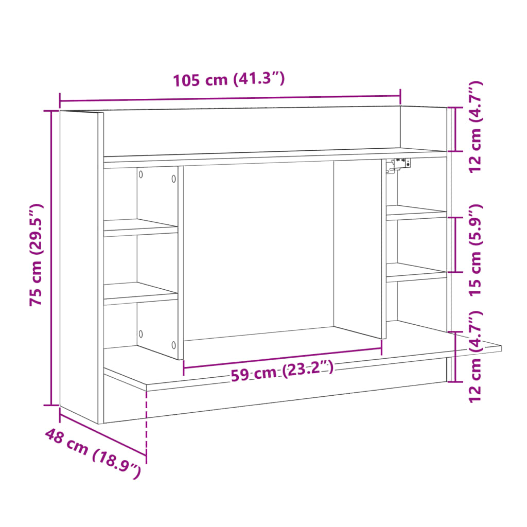 væghængt skrivebord 105x48x75 cm konstrueret træ hvid
