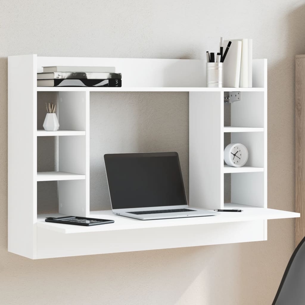væghængt skrivebord 105x48x75 cm konstrueret træ hvid