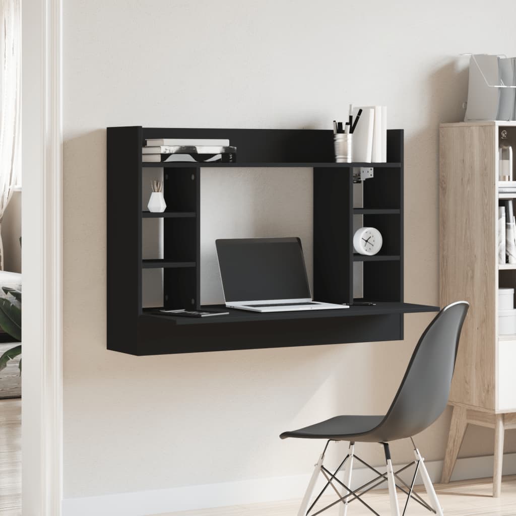 væghængt skrivebord 105x48x75 cm konstrueret træ sort