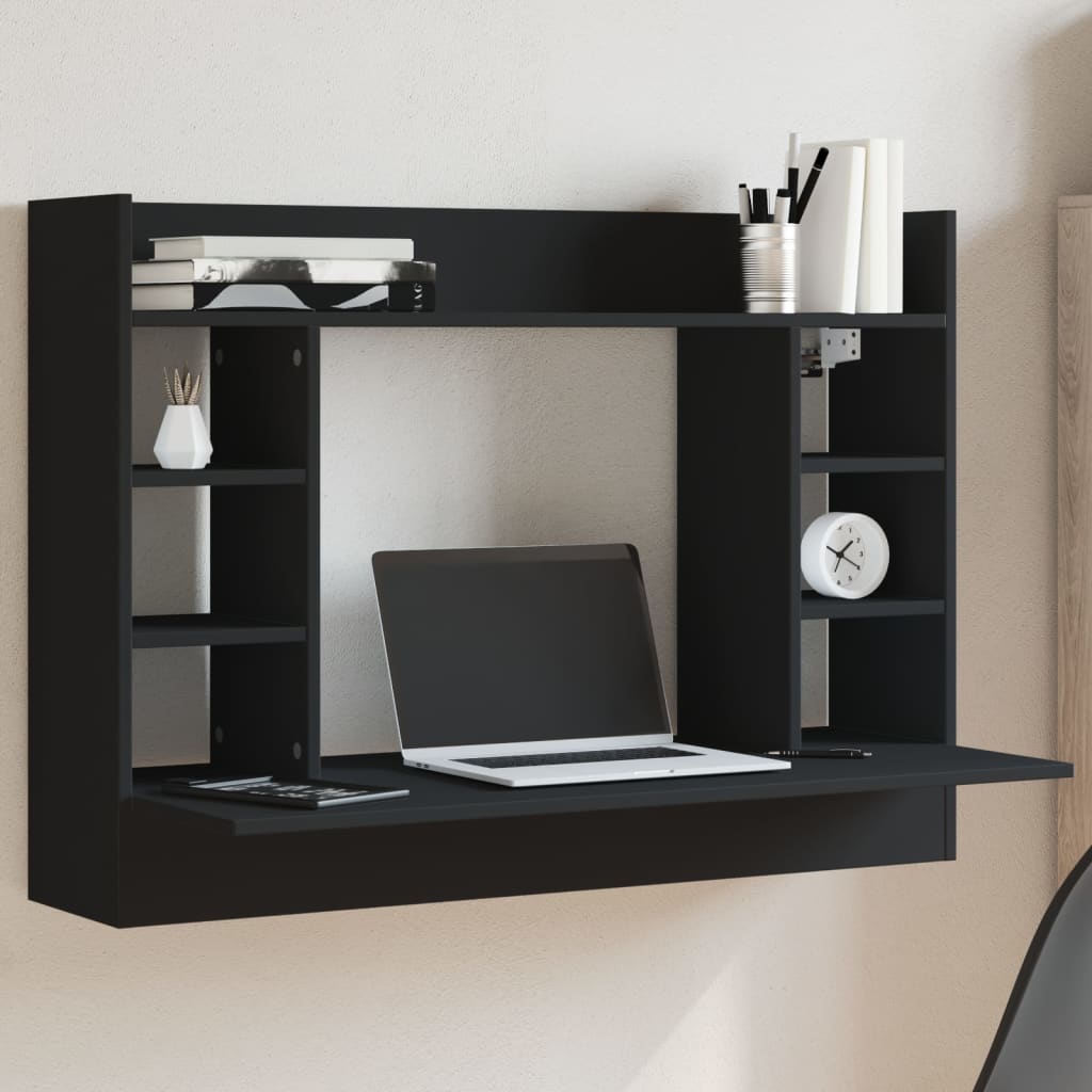 væghængt skrivebord 105x48x75 cm konstrueret træ sort