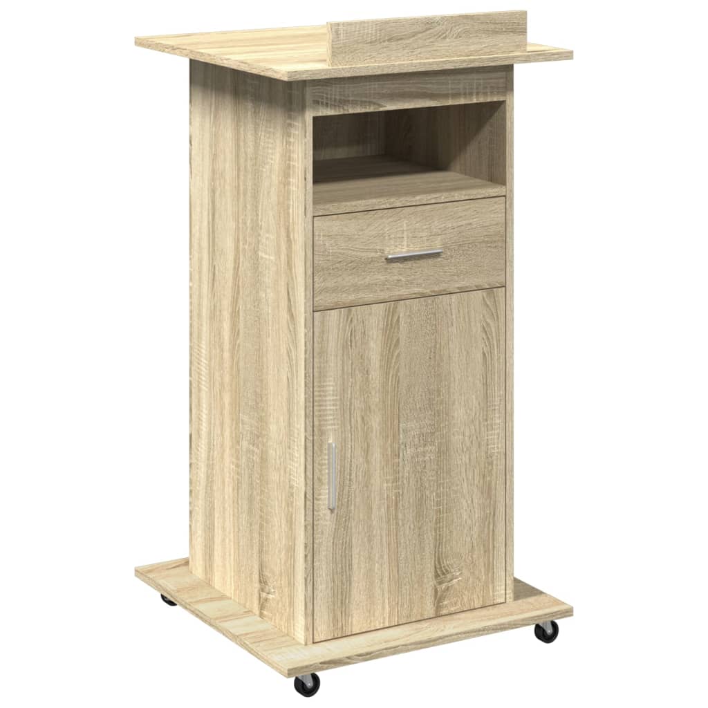 talerstol med hjul skuffe 55x55x107cm konstrueret træ sonoma eg