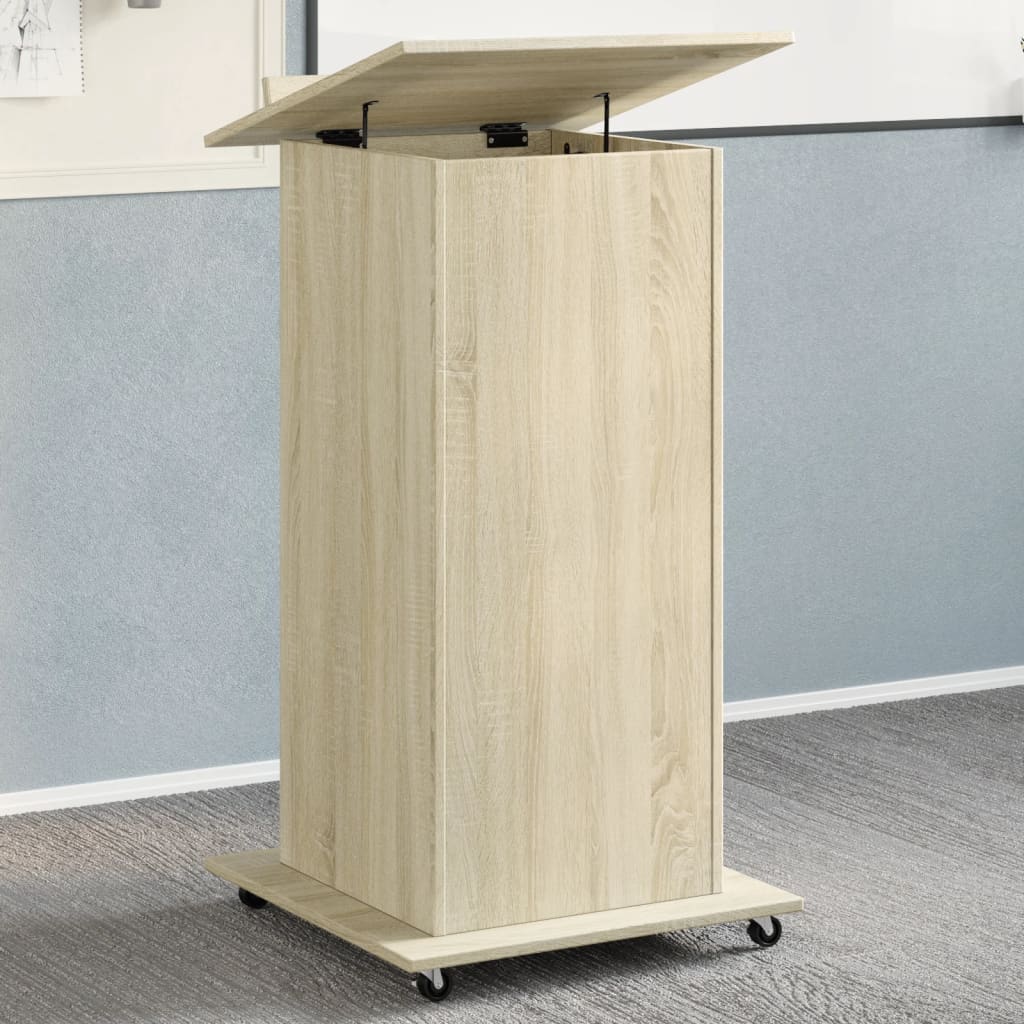 talerstol med hjul skuffe 55x55x107cm konstrueret træ sonoma eg