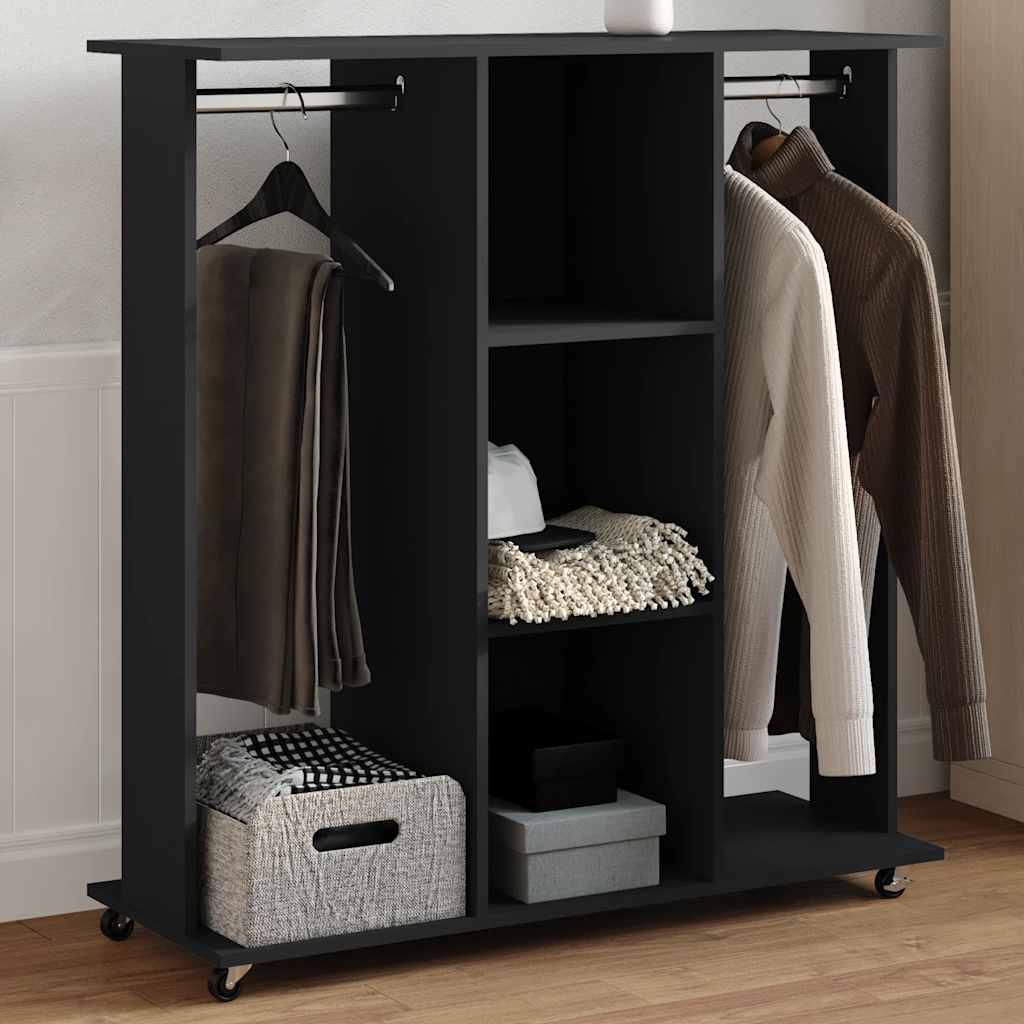 klædeskab med hjul 102x38x110 cm konstrueret træ sort