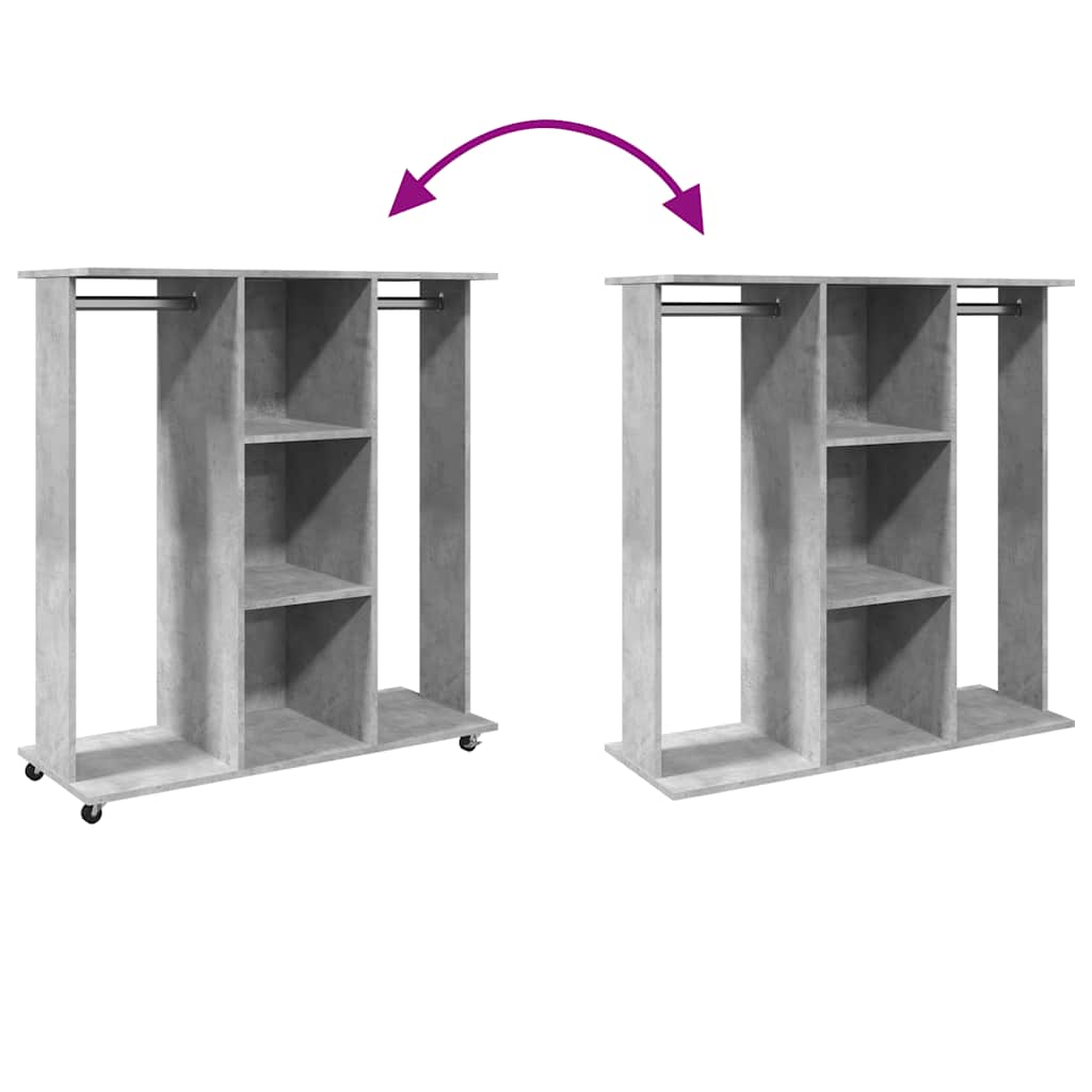 klædeskab med hjul 102x38x110 cm konstrueret træ betongrå