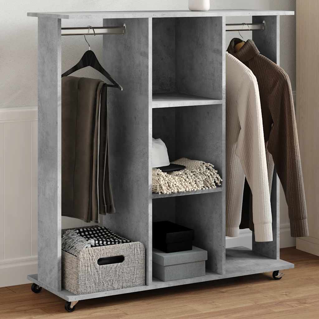 klædeskab med hjul 102x38x110 cm konstrueret træ betongrå