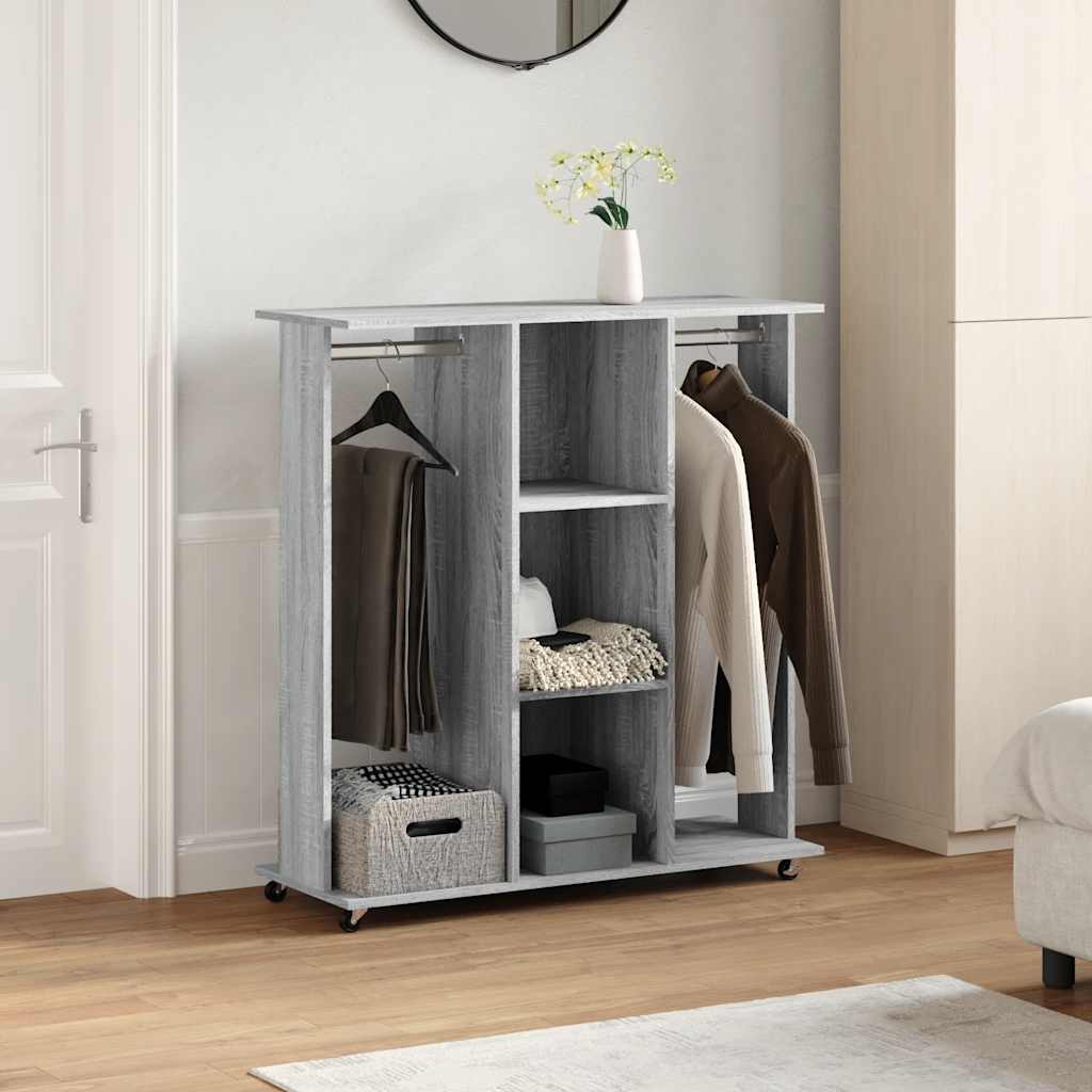 klædeskab med hjul 102x38x110 cm konstrueret træ grå sonoma-eg