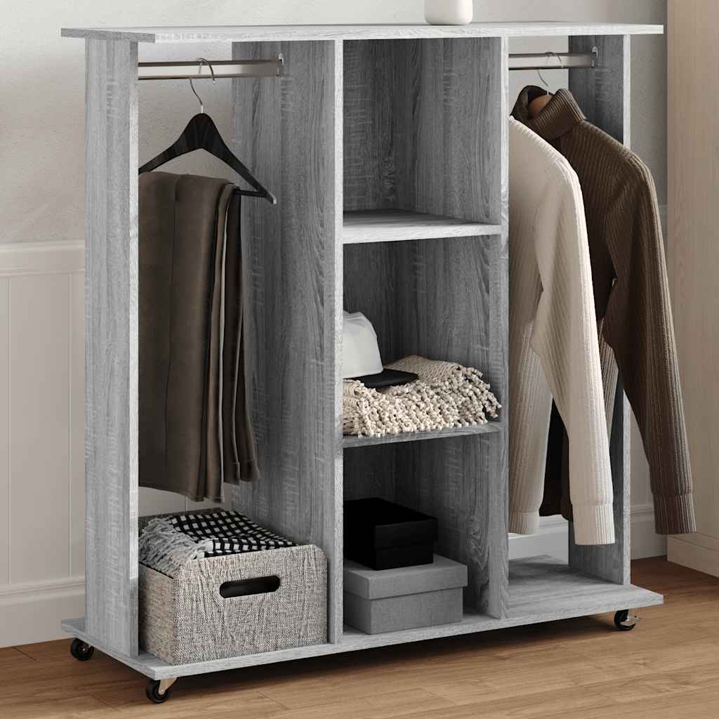 klædeskab med hjul 102x38x110 cm konstrueret træ grå sonoma-eg