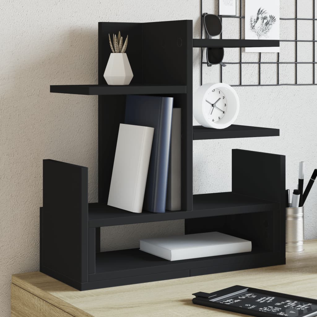 hylde til skrivebord 49x20x52,5 cm konstrueret træ sort billede