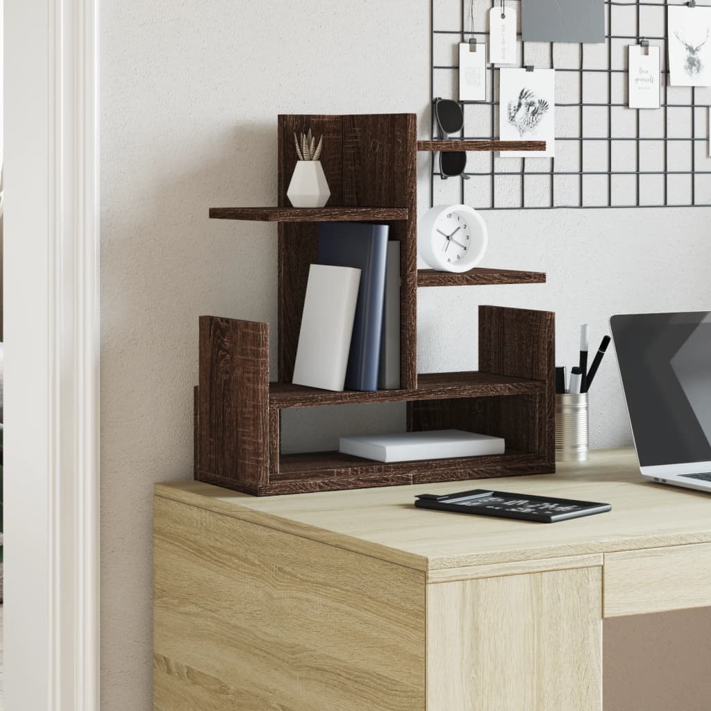hylde til skrivebord 49x20x52,5 cm konstrueret træ brunt eg