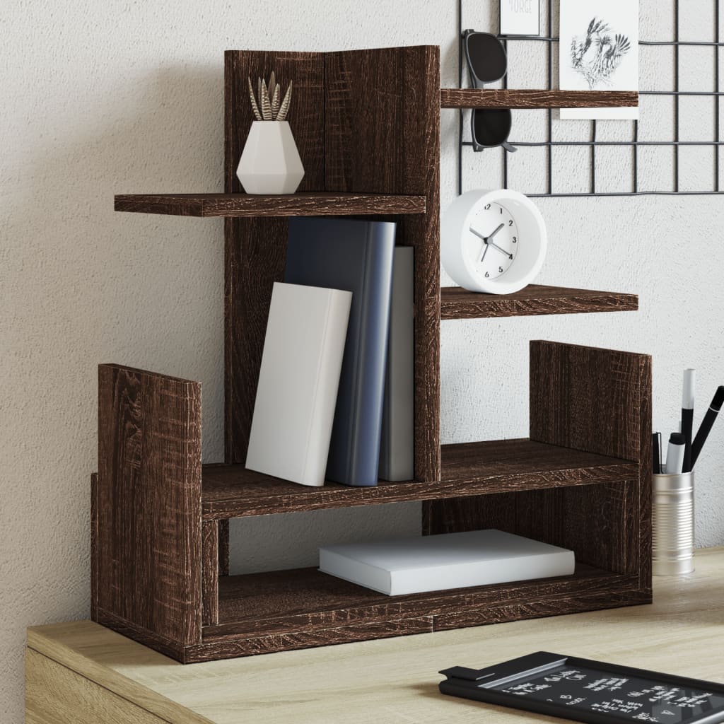 hylde til skrivebord 49x20x52,5 cm konstrueret træ brunt eg billede