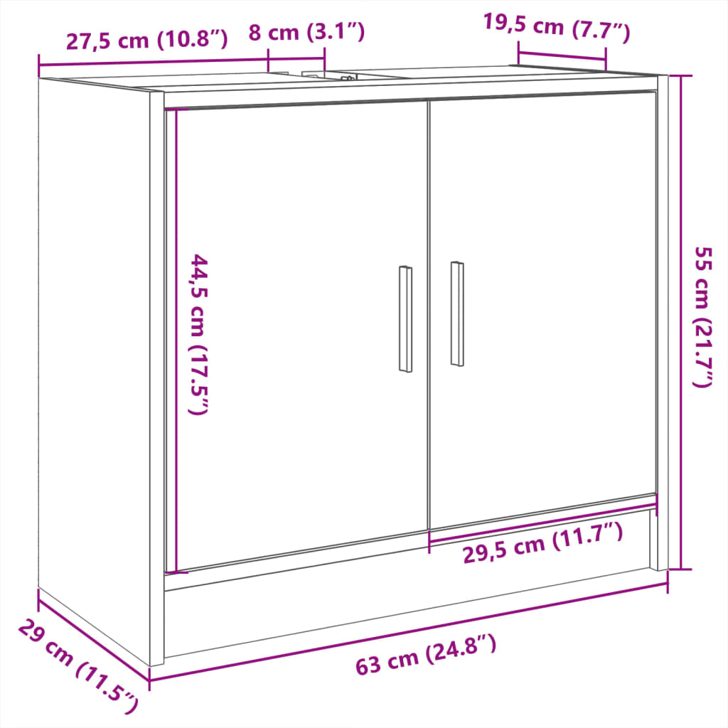 underskab 63x29x55 cm konstrueret træ sonoma-eg