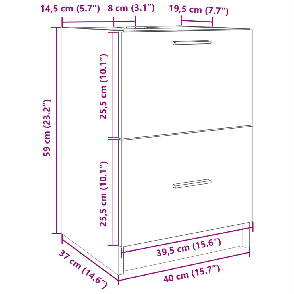 underskab til håndvask 40x37x59 cm konstrueret træ betongrå